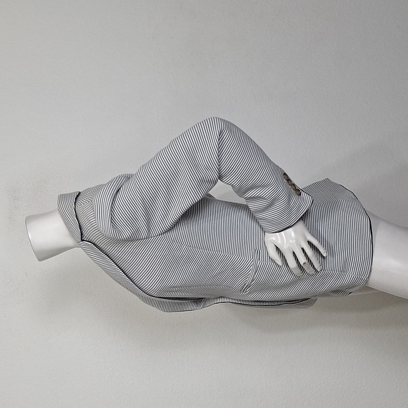 Ann Taylor Gray White Striped Preppy Careerwear One Button Blazer Jacket Size 6 - Picture 9 of 12